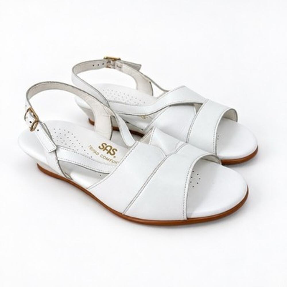 SAS Women's Caress White Wedge Sandals Shoes 0112-001 Size 7.5 WW